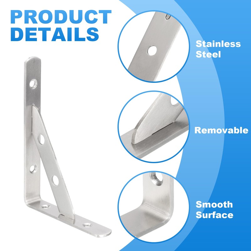 PATIKIL Wall Shelf Brackets 6", 2 Pack Heavy Duty Stainless