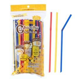 Strix Design MA-250 Chuchu Straws with Zipper, 100 Pieces, 6.3 inches (16 cm), Diameter 0.2 inches (4 mm), Large Capacity, Bendable, Flexible, Mini Straws for Kids, Language-Cut, Colorful, Paper Pack, Party