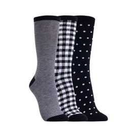 Clarks Women's Checkered Crew Socks 3 Pair, Black/Noir, Women's 4-10 Shoe