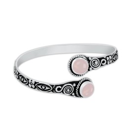 Silver Carats Two-Stone Bracelet with Rose Quartz - Silver-Plated, Adjustable, Chic Design