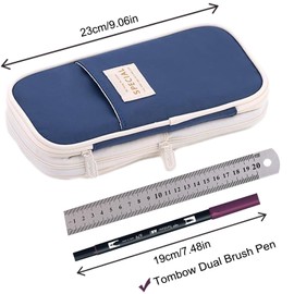 WAFJAMF Pen Pouch Holder Large Capacity Pencil Case with Zipper Portable Storage Bag for Office Travel - Dark Blue