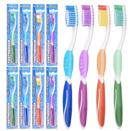 DR.BRIGHT Toothbrush Medium Adults, Medium Toothbrushes for Adults with Tongue Scraper, Travel Toothbrushes with Ergonomic Handle, Assorted Colors, 8 Pack