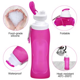 Foldable Water Bottle, Ultralight Sports Water Bottle, BPA-Free, 500 ml Portable Sports Bottle, Water Bottle with Leak-proof Design for Hot and Cold Drinks, Gym, Fitness, Yoga, Hiking (Pink)