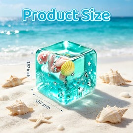 Ocean Squishy Ice Cube Fidget Toy,Soft Slow Rising Squishy Cube Squeeze Toy with Seashells and Glitter,Ice Cubes Stress Balls for Relieving Anxiety,Office,School & Party Favors