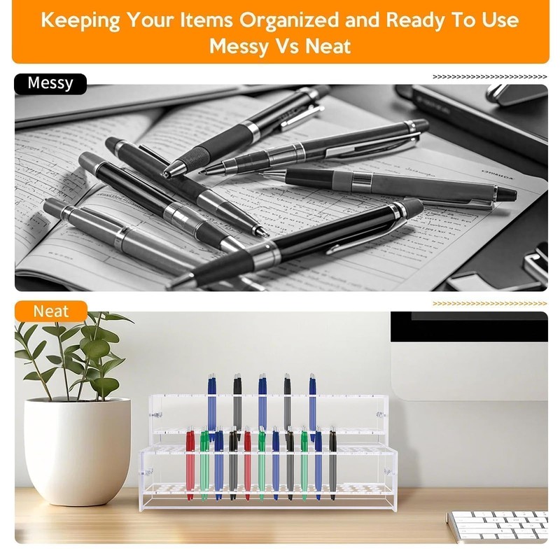 96-Slots Pen Display Stand,2-Tier Acrylic Pen Holder for Craft Shows,12mm