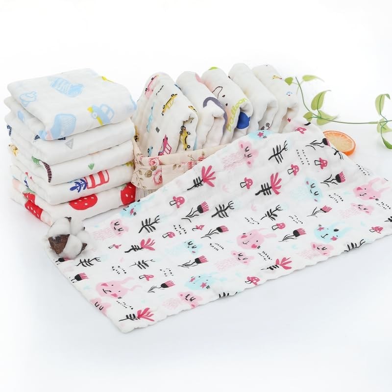 Soft Cotton Baby Burp Cloths, Cute Animal Print Designs, Multi-Pattern