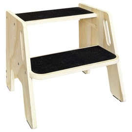 Wood Two-Step Stools for Kids Adults, Stepstool Toddler with Handles & Non Slip Rubber Feets, Portable Stool with Large Load-Bearing Capacity, for Bathrooms Kitchens Bedrooms