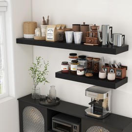 FLYJOE Deep Floating Shelves for Wall | 12 Inch Deep Floating Shelves Black | Extra Long Floating Shelves 55 Inch Set of 1 | Rustic Wood Shelves for Living Room Bathroom Laundry Room Bedroom Kitchen