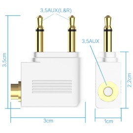 Pack of 2 Aeroplane Adapter Headphones, Headphone Adapter, Airplane Adapter, Gold Plated, Headphones Aeroplane Adapter, 3.5 mm Stereo Jack Audio for Headphones for All Airlines