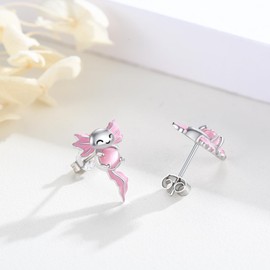 Axolotl Stud Earrings 925 Sterling Silver Axolotl Earrings Hypoallergenic Animal Earrings Mexican Axolotl Jewellery Gifts for Women Girls, Sterling Silver