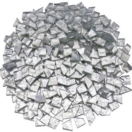 LITMIND - Azulejos de mosaico de vidrio irregular plateado de 1 libra con respaldo blanco, ideal para manualidades de mosaico, rompecabezas y proyectos de arte