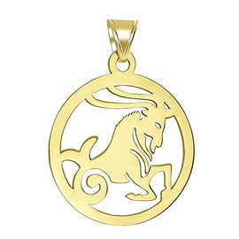 Colgante de oro amarillo de 14 quilates con diseño de capricornio y signo del zodiaco de cabra