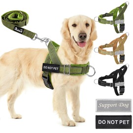 Slow Ton No Pull Large Medium Dog Harness and Leash Set,No Choke Escapeproof Neck & Chest Adjustable, 5.9 Ft Dog Leash Anti-Twist Pet Lead, Soft Padded Reflective Tactical Military Dog Harness