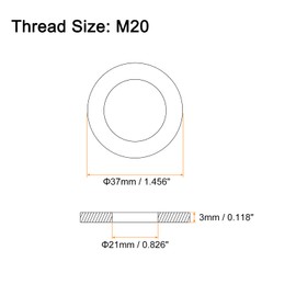 sourcing map 20Pcs M20 Flat Washer, 304 Stainless Steel 21mm ID x 37mm OD x 3mm Thick for Bolt Screw, Factories Repair, Kitchens, Shops, and Outdoor Construction, Silver