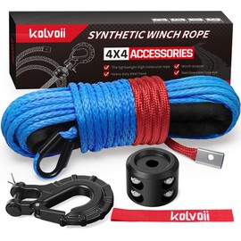 Kolvoii Synthetic Winch Rope Kit, 1/4" x 50ft 9,650lbs Winch Cable with Steel Hook, Winch Line Stopper and Safety Pull Strap for ATV UTV Off-Road Vehicle etc (Blue Rope, Black Hook)