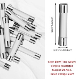 Frienda 20 Pieces Microwave Fuse 20 Amp Ceramic Fuse Slow Blow Microwave Fuse 250v 20a 6.35 x 30 mm Compatible with Ge Wb27x10388 Kenmore Slow Blow Microwave Oven Replacement Parts