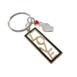 Korean Hand Heart Symbol Charm Keychain with Red Heart Charm and Love Word Charm, Couples Keychain