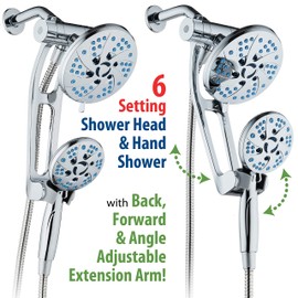 Hotel Spa AquaCare Spa Station High Pressure 48-mode Rain & Handheld 3-way Shower Head Combo with Adjustable Arm - Anti-clog Nozzles, Extra-long 6 ft Stainless Steel Hose/All Chrome Finish