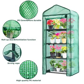 Purlyu Mini Greenhouse for Indoor Outdoor,Plant Green House 4-Tier Rack Stand Portable Greenhouses with Durable PE Cover for Seedling, 2.5x1.6x5.2 FT Ideal Gardening Gifts for Women Men(PLGH704G)
