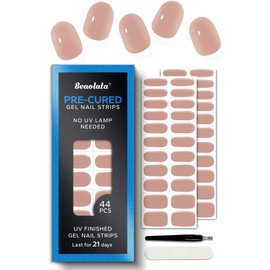 Beaolata Pre Cured Gel Nail Strips - 44PCS Salon Quality Gel Nail Stickers - Long Lasting Polish Wraps for Women no UV Light Needed Easy Apply& Remove (Minimal Nude)