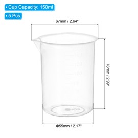 PATIKIL 150ml Measuring Cups, 5Pcs Polypropylene Beakers Graduated Measuring Pitcher Beakers with and Spout for Lab Experiments, Baking and Cooking, Transparent