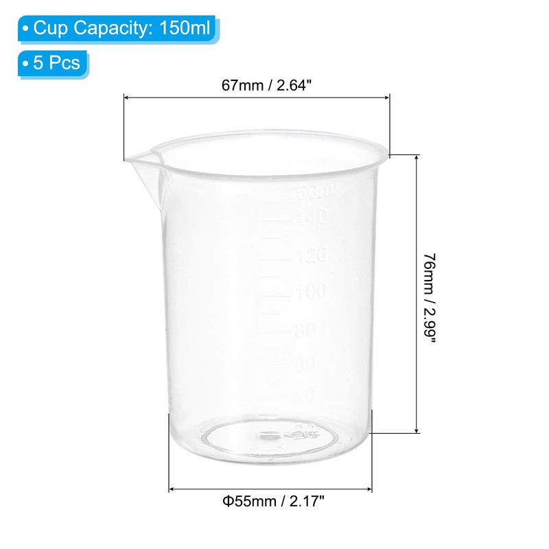PATIKIL 150ml Measuring Cups, 5Pcs Polypropylene Beakers Graduated Measuring Pitcher