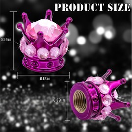 MEAJOO 4PCS Crown Bling Tire Stem Valve Caps, Crystal Diamond Car Wheel Tire Valve Caps Universal Copper Core Stem Covers for Cars, SUV, Trucks, Bikes, Motorcycles, Bicycles (Purple & Pink)