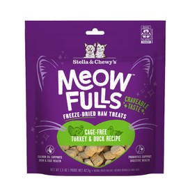 Stella & Chewy's Meowfulls Freeze Dried Cat Treats - Turkey & Duck Recipe - Raw Protein with Probiotics & Salmon Oil - 1 Calorie Per Treat - 1.5 oz