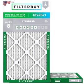 Filterbuy 12x25x1 Air Filter MERV 8 Dust Defense (2-Pack), Pleated HVAC AC Furnace Air Filters Replacement (Actual Size: 11.75 x 24.75 x 0.75 Inches)