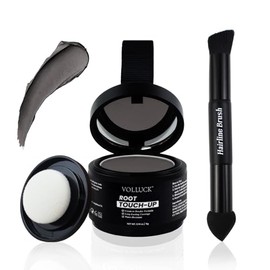 VOLLUCK Root Touch up Cream to Powder Formula – Strong Coverage for Thinning Hair & Grey Hair Cover up – Dual-End Brush & Sponge Applicator – Upgrade Hairline Powder for Men & Women (Dark Brown)