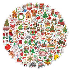 Christmas Stickers, 100 Christmas Stickers for Kids, Fun and Cute Waterproof Vinyl Christmas Stickers, Christmas Decorative Stickers for Kids Water Bottle Skateboard for Christmas Party
