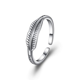EVER FAITH Ring 925 Sterling Silver Fashion Accessory Retro Leaf Feather Ring Band Size M, Sterling Silver