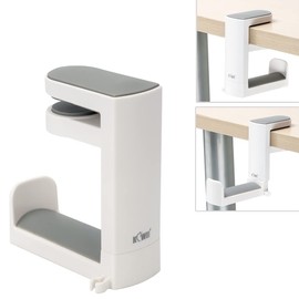 KIWIFOTOS Under Desk Headphone Stand Holder, PC Gaming Headset Hook Hanger Mount with 360 Adjustable Rotating Arm Clamp & Built in Cable Clip - White