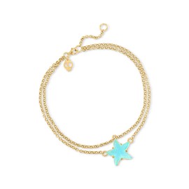 Ross-Simons Italian Tagliamonte Light Blue Venetian Glass Starfish Anklet in 18kt Gold Over Sterling. 9 inches