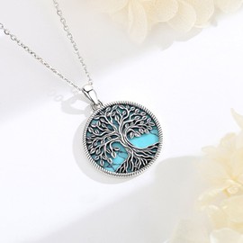 EUDORA Tree of Life Turquoise Necklace for Women Men S925 Sterling Silver, Vintage Yggdrasil Tree of Life Turquoise Pendant Amulet Jewelry Gifts for Women Men,20"+2"