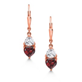 Gem Stone King 18K Yellow Gold Plated Silver Red Garnet Dangle Leverback Earrings For Women (3.54 Cttw, Gemstone January Birthstone, Heart Shape 6MM, Trillion 5MM)