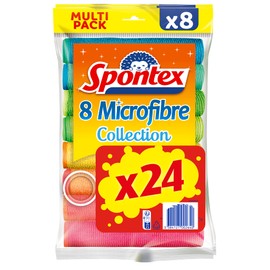 Spontex - 24 Microfibre Cloths Collection - Multipurpose Cloths - Removes 99% of Bacteria - 30 x 30 cm