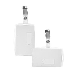 Karteo® ID card holder with thumb slot and clip, card case (54 x 86 mm), horizontal and vertical made of plastic, metal clip with metal push button as ID card holder, card holder for ID cards