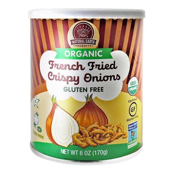 Cebollas crujientes fritas orgánicas – Kosher, veganas, sin gluten, sin OMG, USDA Organic – 6 onzas (1 paquete total de 6 onzas)