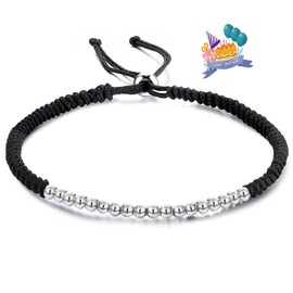 MUSECLOUD Birthday Gift 925 Sterling Silver Beaded Bracelets For Women Adjustable Cord 7th-40th Birthday Bracelets Friendship Family Jewelry Gift (Silver-18th)