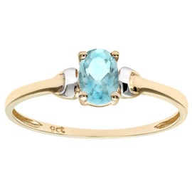 Citerna 9 ct Yellow and White Gold Cubic Zirconia Aquamarine Birth Stone Ring - Size M