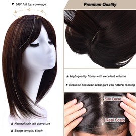 JGS1996 Hair Toppers for Women with Thinning Hair Synthetic Fiber Clip in Hair Pieces 7 * 7 Inch Large Base Wiglets with Bangs Hair Extension Hairpieces 12 Inch Dark Brown