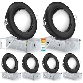 KnLnny Ware Black Gimbal Recessed Lighting 4 Inch 6 Pack,Ajustable Eyeball Ceiling Light with Junction Box,5CCT Selectable,Airtight,9W 750LM,Dimmable,ETL Listed