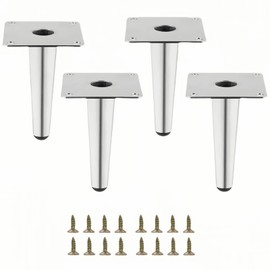 Silver Metal Furniture Legs Heavy Duty Straight Furniture Feet DIY Modern Replacement Legs for Cabinet Sofa Couch Chair-Set of 4 (Silver, 4")