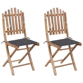 vidaXL 2X Folding Patio Chairs with Cushions Bamboo Garden Foldable Outdoor Backyard Lounge Chairs Seat Folding Dining Chairs Furniture