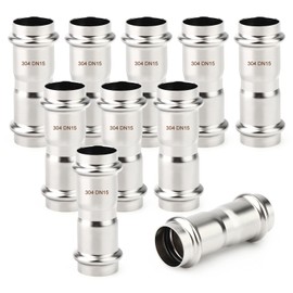 TAISHER 10PCS 304 Stainless Steel Press Fittings, 1/2" Press Slip Coupling,No Pipe Tube Stop Couplings, Propress Pressure Fitting, Residential,Commercial Plumbing