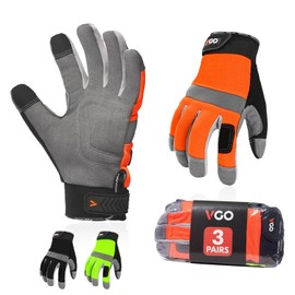 Vgo... 3Pairs Safety Work Gloves Touchscreen, Utility Working Gloves for Garden Assemble Mechanic Warehouse Golves Multi Purpose Light&Medium Duty