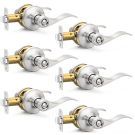 Sopoby 6 Pack Door Handles Privacy Door Levers, Heavy Duty Wave Style Bed/Bath Door Locks Interior Door Knobs, Reversible Levers for Right/Left Handed Doors, Brushed Nickel