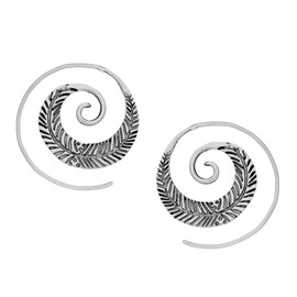 81stgeneration Frauen .925 Sterling Silber 30 mm Blatt Feder Bohemien Spiral Einfädler Ohrringe