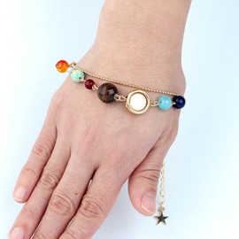 Inateannal Layered Eight Planets Ankle Bracelet Gold Plated Beaded Anklet Creative Solar System Beads Charm Ankle Chains Foot Jewelry for Women and Girls